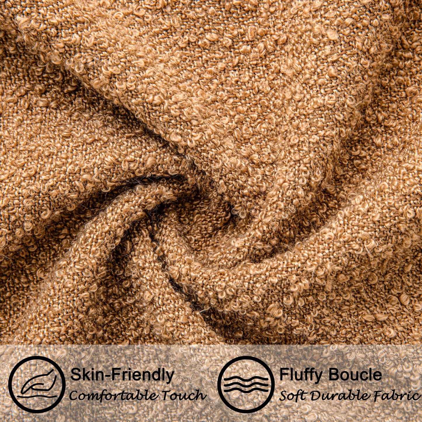 SINYASAN 18"x18" Tobacco Boucle Throw Pillow Covers with Faux Leather Accents Set of 2 Fluffy Textured Decorative Pillow Cases for Couch Bed Boho Farmhouse Square Cushion Covers for Nordic Home Décor