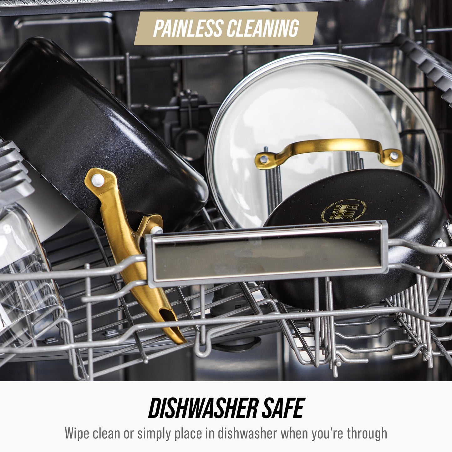 Blue Diamond 14 Piece Induction Nonstick Cookware Set, Diamond Infused PFAS-Free Ceramic Nonstick Pots & Pans, Durable Metal Utensil Safe, Dishwasher Safe, Oven & Broiler to 600F, Black/Gold