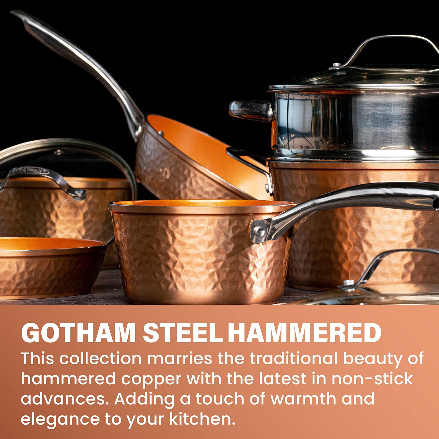 Gotham Steel Hammered 20 Pc Ceramic Cookware Set Nonstick, True Ceramic Pots and Pans Set Non Stick with Deep Square Pan Set & Bakeware Set, Non Toxic PFOA PFOS Free, Oven & Dishwasher Safe