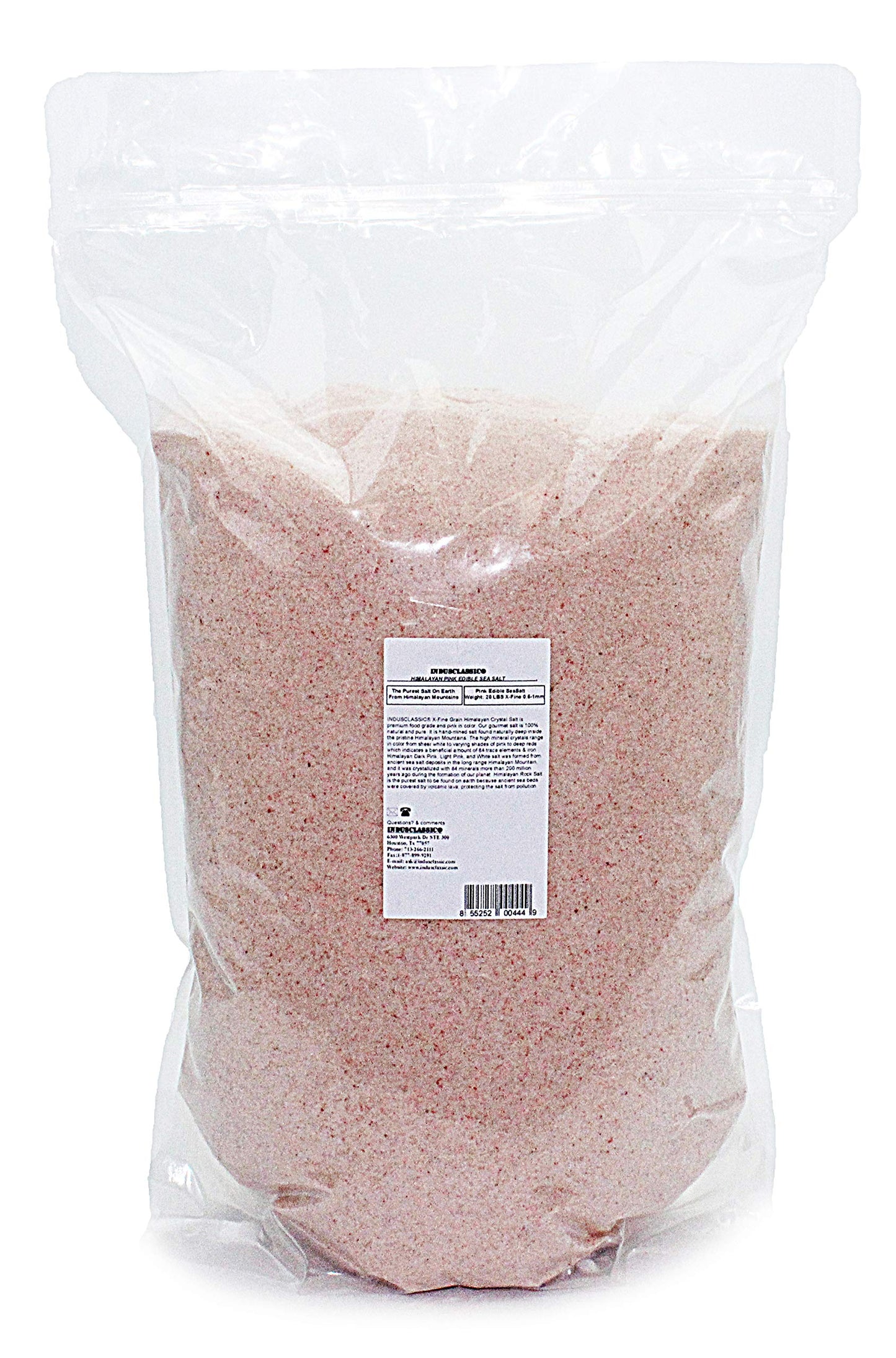 IndusClassic Kosher Pure Natural Halall Unprocessed Himalayan Edible Pink Cooking Sea Salt --- 20 lbs Fine Grain 0.5~1mm