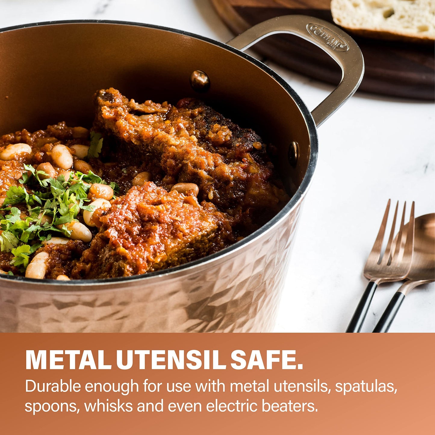 Gotham Steel Hammered 20 Pc Ceramic Cookware Set Nonstick, True Ceramic Pots and Pans Set Non Stick with Deep Square Pan Set & Bakeware Set, Non Toxic PFOA PFOS Free, Oven & Dishwasher Safe