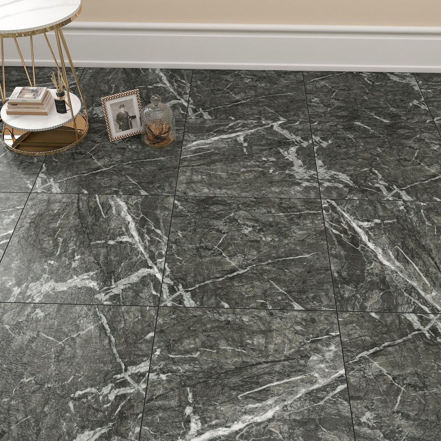 Decotalk 30-Sheet Floor Tile Peel and Stick Grey Flooring Tiles Marble Bathroom Floor Tile Waterproof, 12x12 Inch Vinyl Flooring Tile Renter Friendly Flooring Tile Square Bathroom Flooring Tile Floor