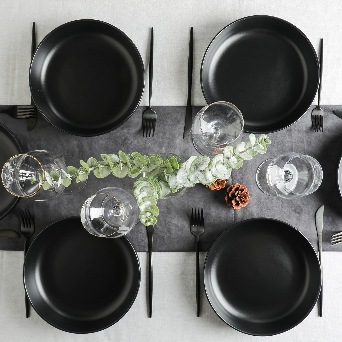 Stone lain Logan Stoneware Pasta Bowl Set of 4, Black