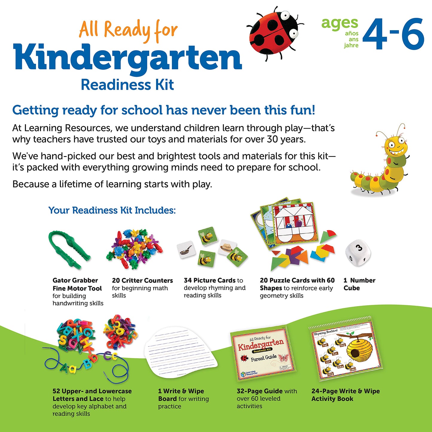 Learning Resources All Ready for Kindergarten Readiness Kit for Kids Ages 4+ Learning Activities for Kids, Kindergartner Prep Materials, Homeschool Supplies