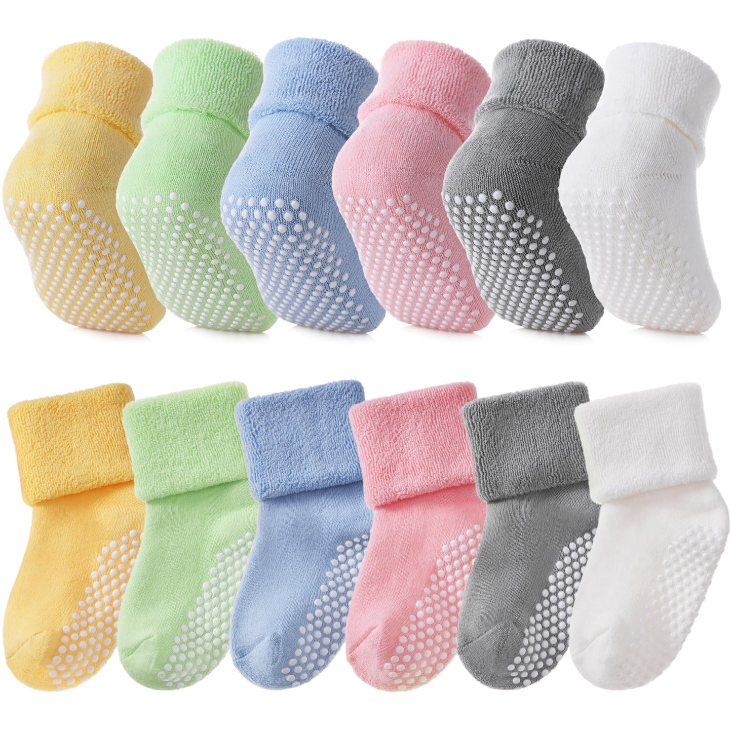 SDBING Baby Boys Girls Grips Socks Infant Toddlers Kids Non Slip Warm Thick Cotton Ankle Crew Socks with Grippers