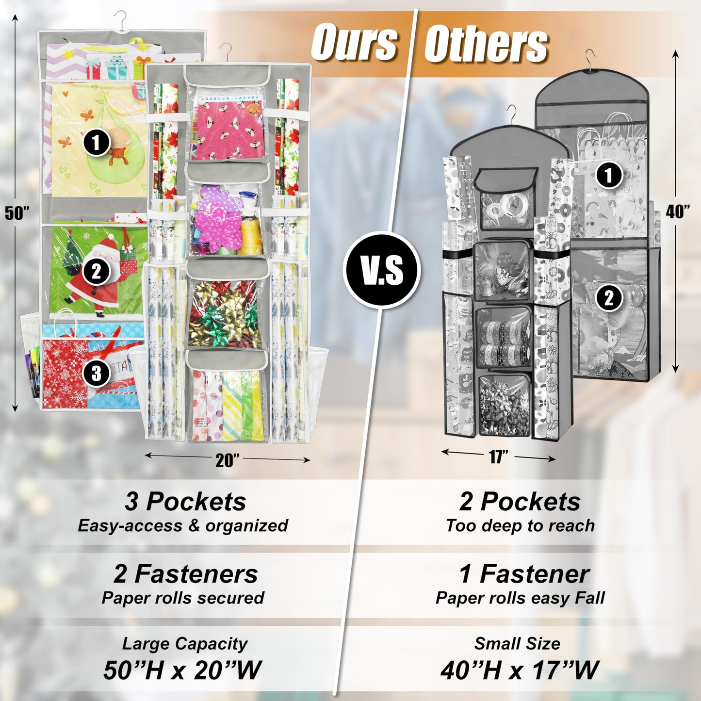 Simple Houseware Double-Sided Hanging Gift Wrap Organizer Storage Pockets, (Set of 1)