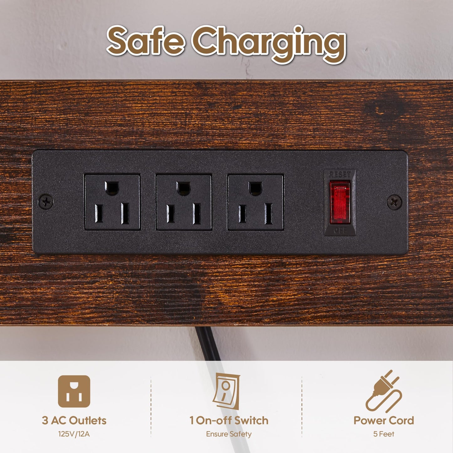 Large Bakers Rack with Power Outlets, 37.1 Kitchen Bakers Rack with Storage, 5-Tier Microwave Stand Kitchen Storage Rack with 9 S-Shaped Hooks and Wire Basket