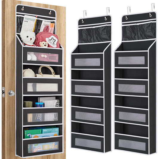 JARLINK 2 Pack 5-Shelf Over Door Organizer, Upgrade Hanging Storage with Clear Window, 50 lbs Load Storage Organizer for Bedroom, Bathroom, Nursery, Baby Kids Toys, Diapers, Pantry, Black