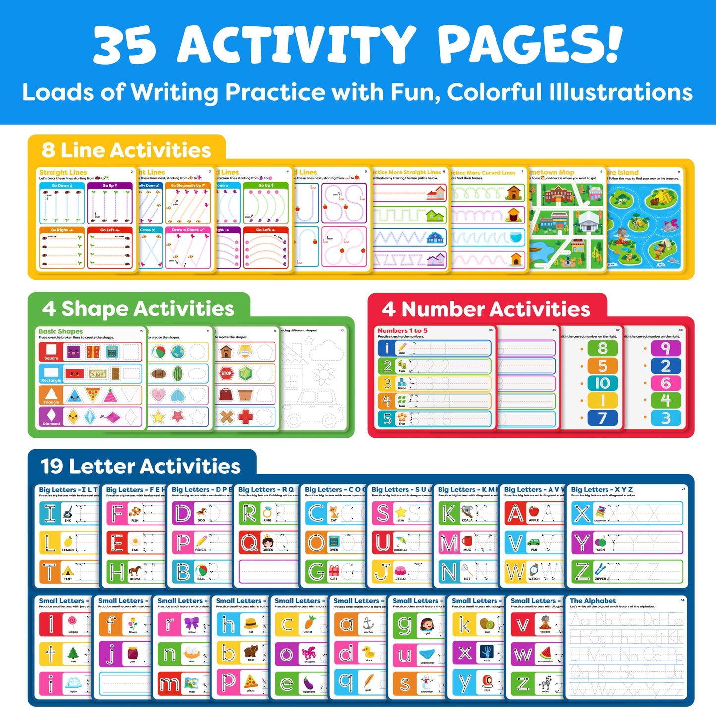 Preschool Learning Activities - Tracing Books for Kids Ages 3-5 - Toddler Handwriting Practice - Letter Tracing for Kids Preschool Kindergarten Workbooks 3-4, 4-5 - Learning Books - Summer Toys