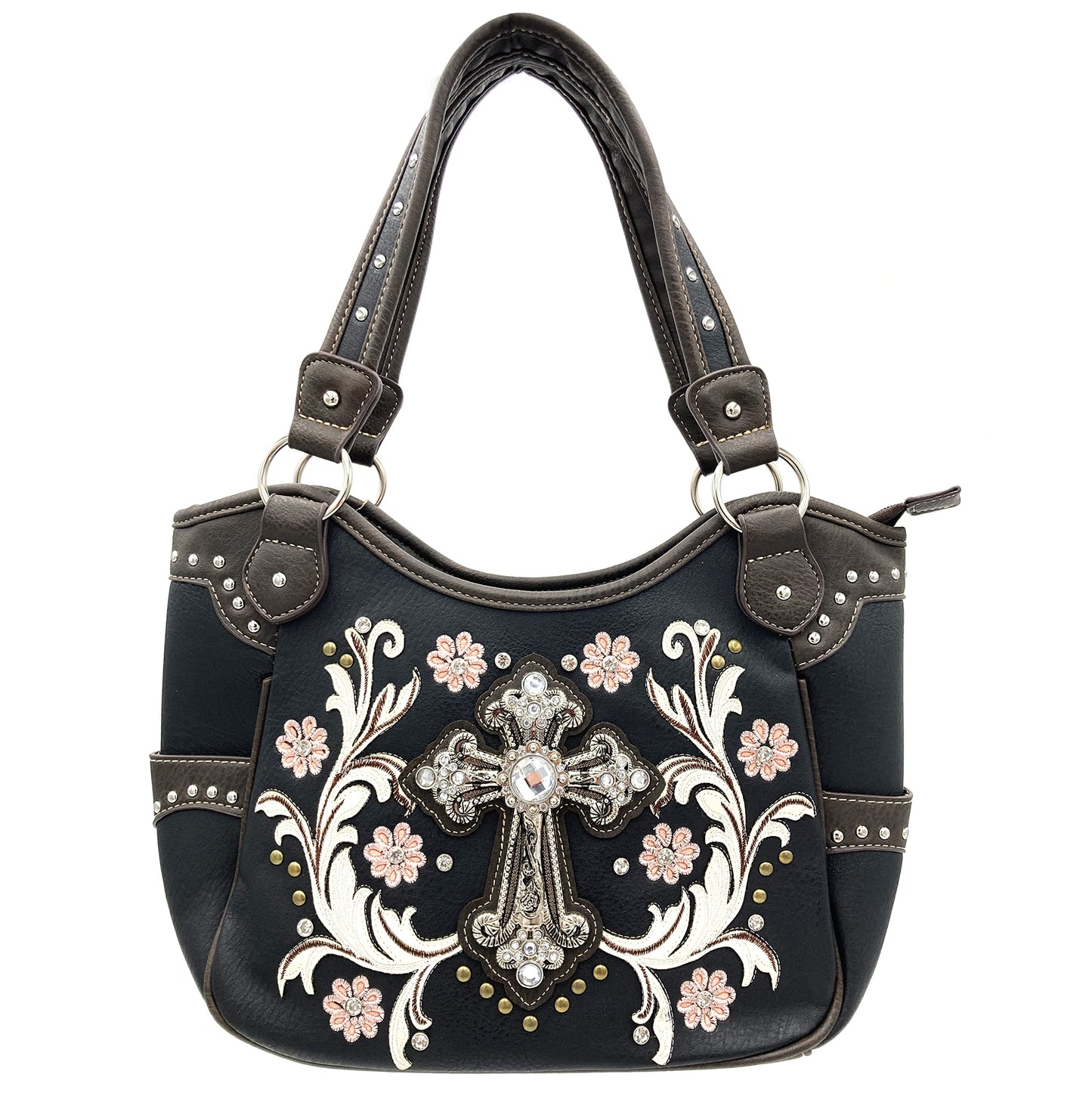 Zelris Western Cross Daisy Flower Women Conceal Carry Tote Handbag Purse Set (Colorful Black)