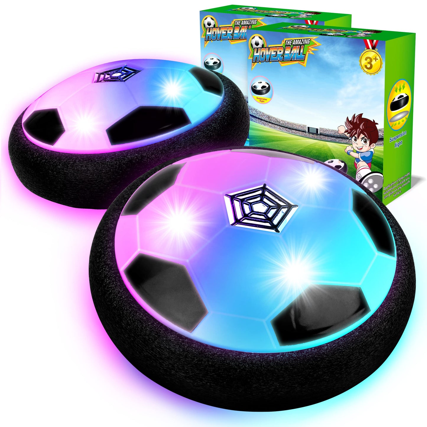 HopeRock Soccer Toys 2 Pack Hover Soccer Ball Toys Indoor Soccer Set with LED Lights, Soft Foam Bumpers, Air Floating Soccer Gifts for Kids Boys Girls Ages 3-12