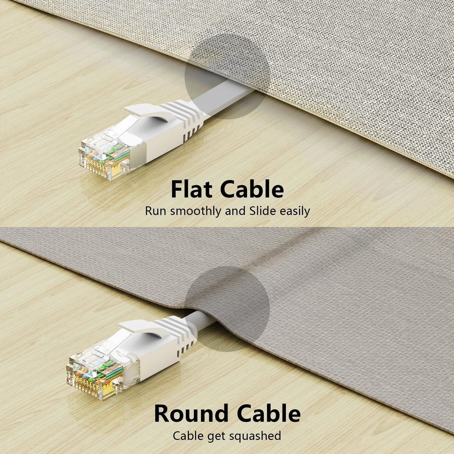 Jadaol Cat 6 Ethernet Cable 50 ft, Outdoor & Indoor 10Gbps Support Cat8 Cat7 Network, Flat RJ45 Internet LAN Computer Patch Cable for Router, Modem, Switch, Gaming Consoles, Streaming Devices, White