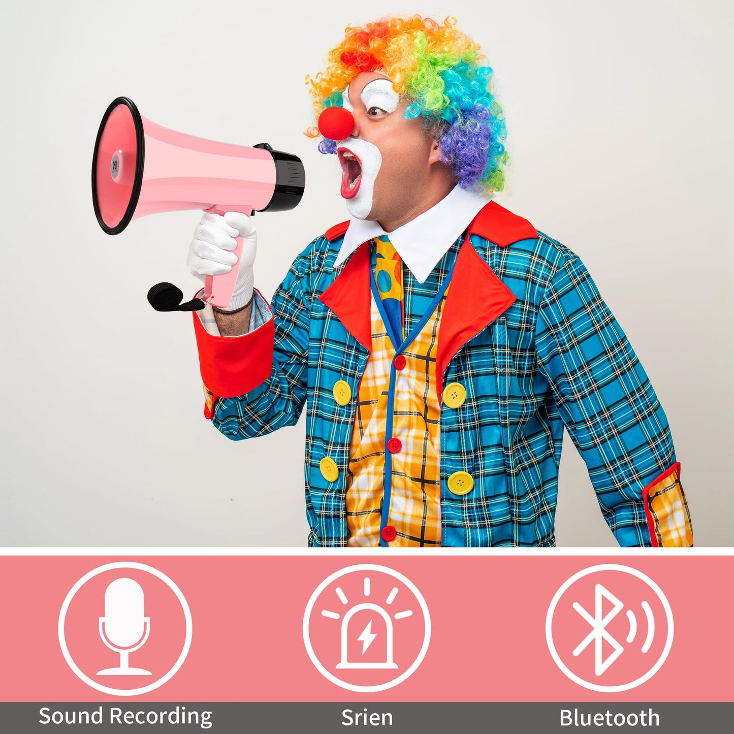 MGROLX 20W Megaphone Bullhorn| Bull Horn Loud Speaker with Bluetooth | Mega Phone Built-in Siren & Whistle Plus Recording funcation | Voice Changer for Adults, Kids, Party Games and Outdoor (Pink)