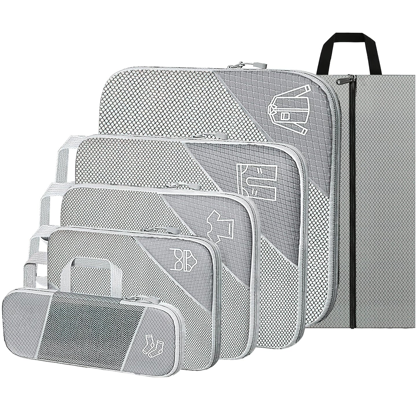 Ultralight Suitcase Organiser Bags Set - 6 Expandable Packing Cubes for Travel Essentials, Carry-on Luggage Suitcase (Grey)