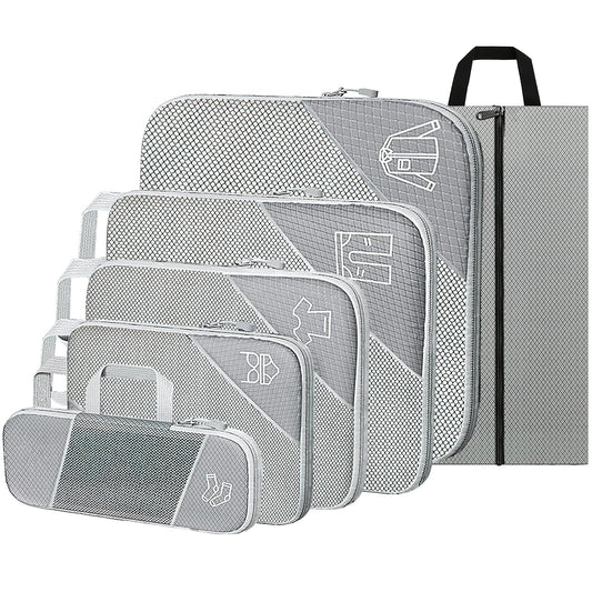 Ultralight Suitcase Organiser Bags Set - 6 Expandable Packing Cubes for Travel Essentials, Carry-on Luggage Suitcase (Grey)
