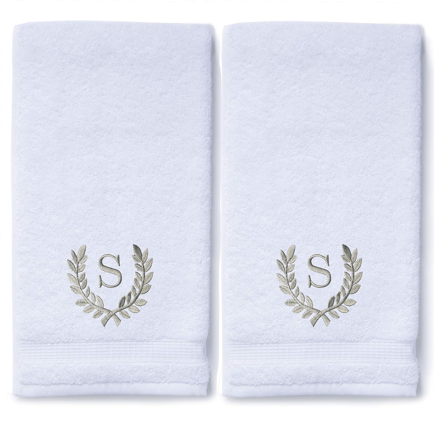 Decorative and Monogrammed Hand Towels for Bathroom Kitchen Makeup | Personalized Gift for Wedding-Bridal | Roman Font Custom Luxury Turkish Towel | Spa Collection, Oversized, 16 X 30 Inch, Set of 2