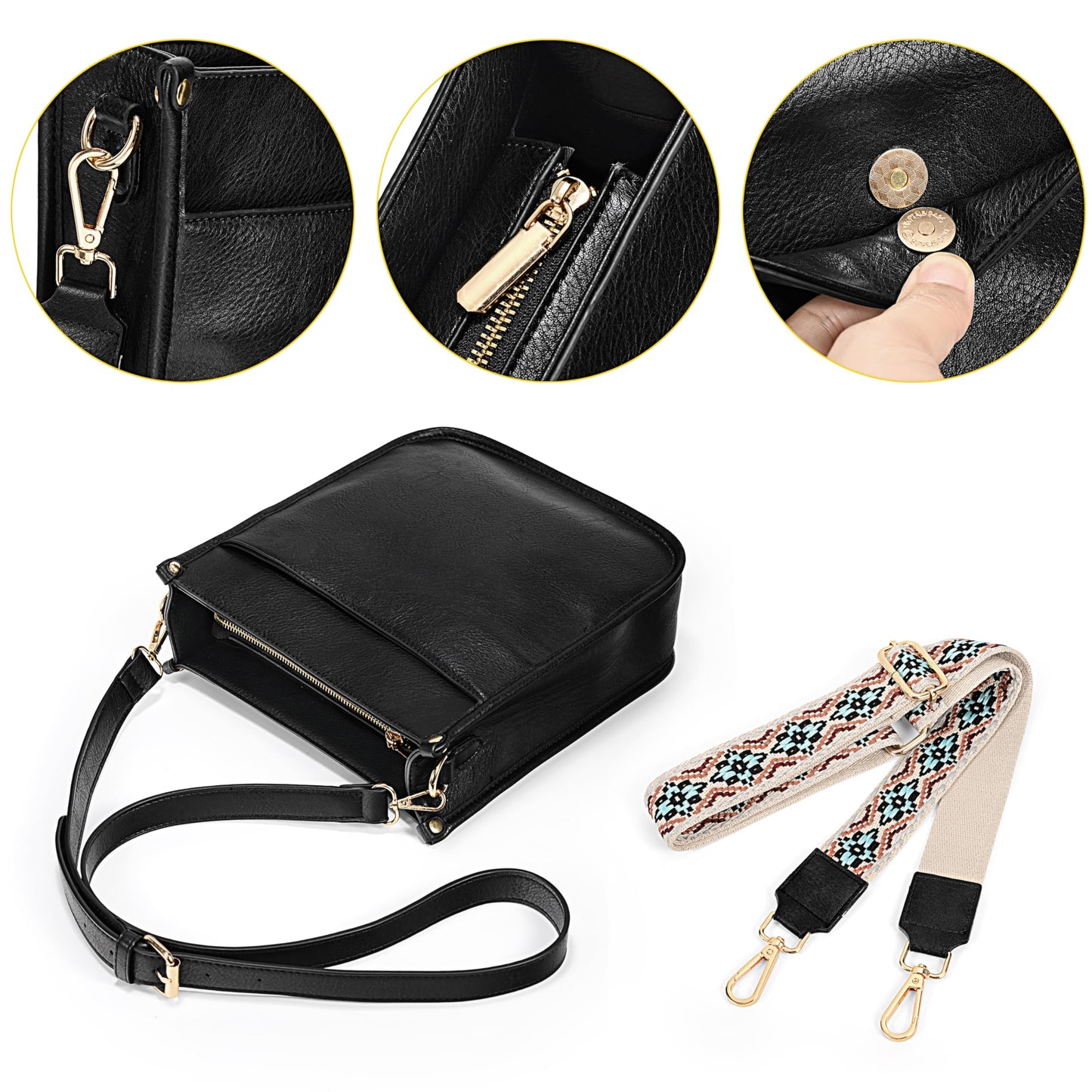 Uromee Crossbody Shoulder Bags for Women Trendy Vegan Leather Multi Pocket Shoulder Handbag Purse Adjustable Strap