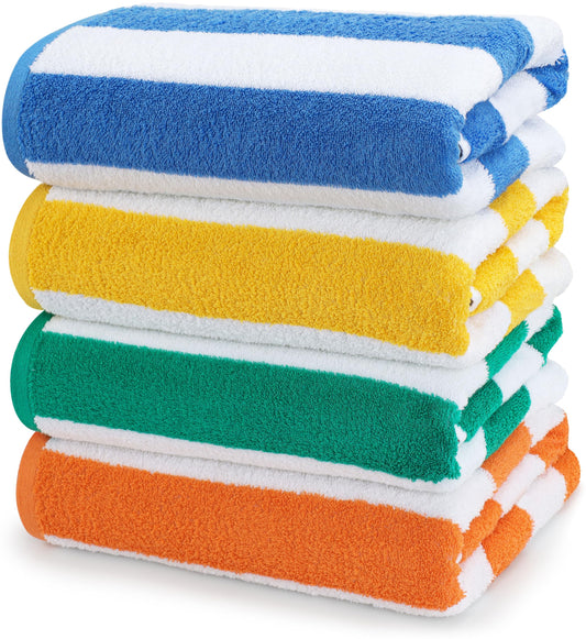 Utopia Towels 4 Pack Cabana Stripe Beach Towel, 30 by 60 Inches, Oversized 100% Ringspun Cotton Pool Towels, Highly Absorbent Bath Towels for Bathroom