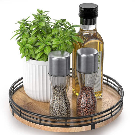 9" Oak Wood Lazy Susan Turntable Organizer for Cabinet, Round Wooden Farmhouse Lazy Susan Organization and Storage for Dining Table, Pantry, Kitchen, Countertop, Cupboard,Home Decor