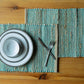 Chardin home | Natural Jute Placemats Set of 4 | 13x19 Inch. Rustic Farmhouse Place mats | Table mats Colors - Natural Jute and Aqua Turquoise