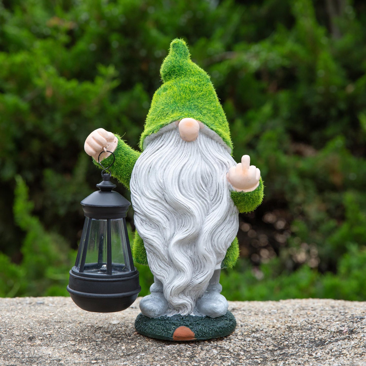 ANYUETE Flocked Garden Outdoor Gnome Statues Decor with Solar Lights, Large Funny Gnome Garden Figurines for Outside Patio Yard Lawn House Farmhouse Sculptures Decorations Gifts, White