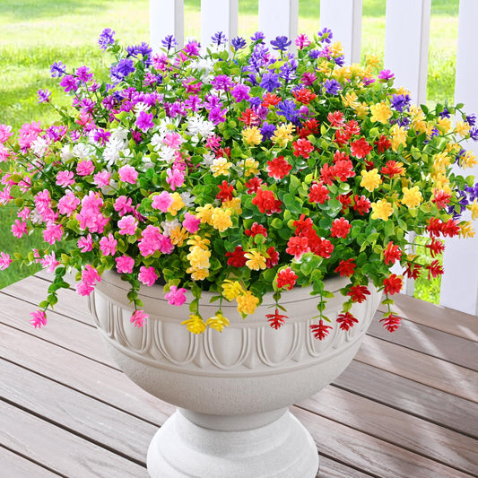 Artificial Flowers for Outdoors, 12 Bundles Faux Plants Outdoor, UV Resistant Artificial Plants Outdoor, Plastic Outdoor Fake Artificial Flowers for Outside Home Decor Planter Porch Patio Decoration