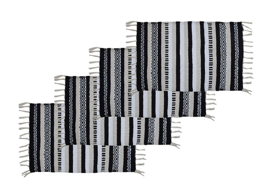 CHARDIN HOME Black, Cream, White Boho Placemats (Set of 4) | Cotton Farmhouse Placemats 13x19 Inches| Machine Washable, Durable and Easy to Combine
