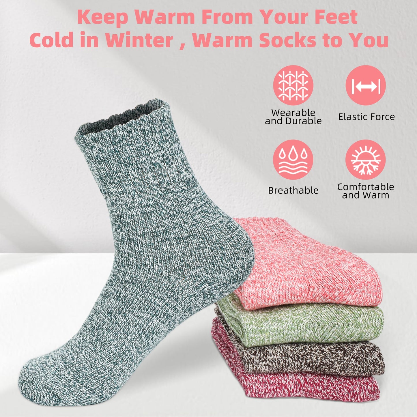 LWWTBS Womens Wool Socks 5 Pairs Winter Warm Thick Knit Wool Soft Vintage Casual Crew Socks Gifts for Women Men (Mul-5)