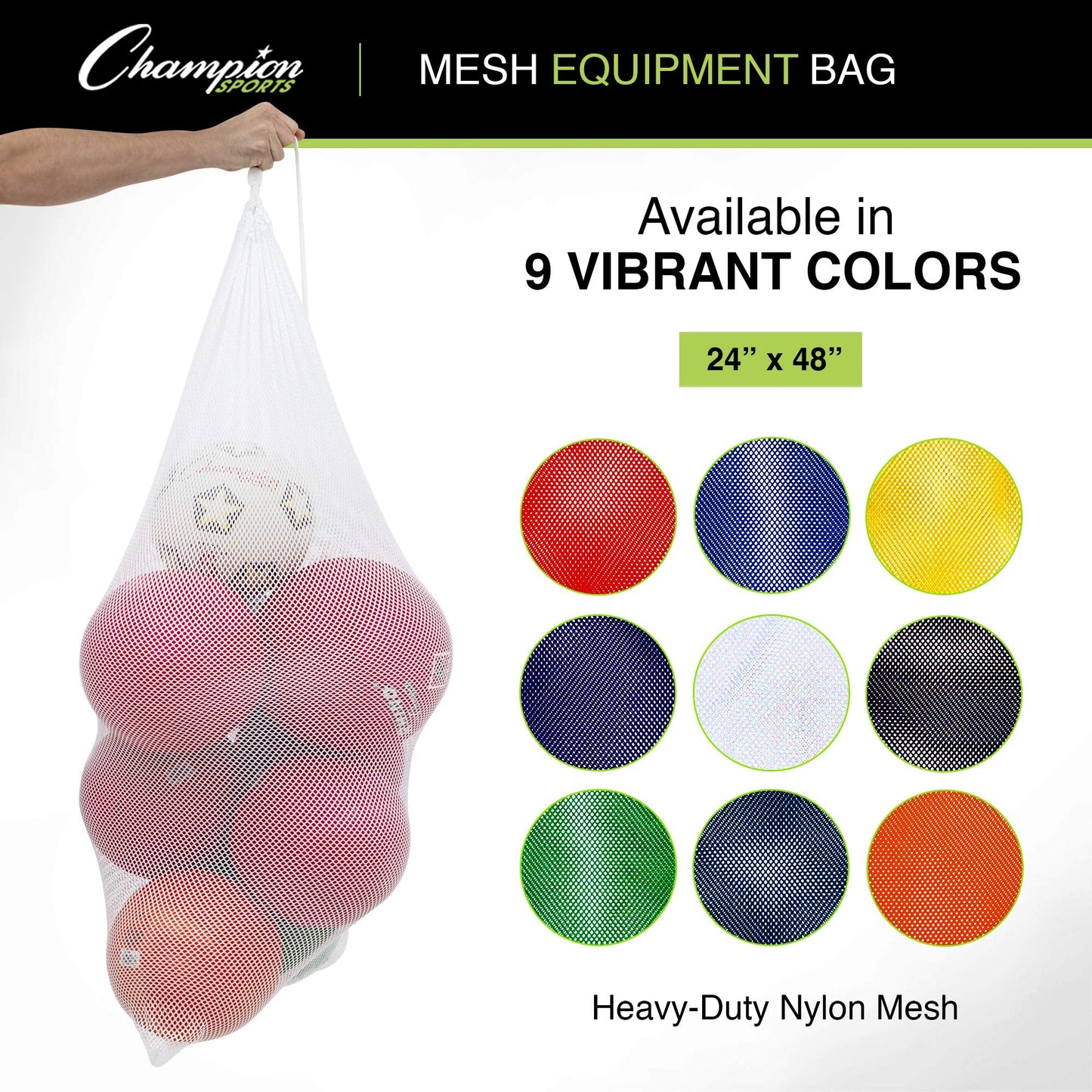 Champion Sports Mesh Equipment Bag Set of 6 (24" X 48"), Assorted Set