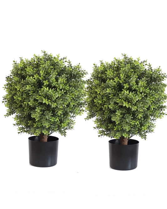 Artificial Topiary Ball Tree, 2 Pack Artificial Plants Outdoor, Ball Shaped Boxwood Topiary, Artificial Shrubs Potted for Indoor and Outdoor (22inch)