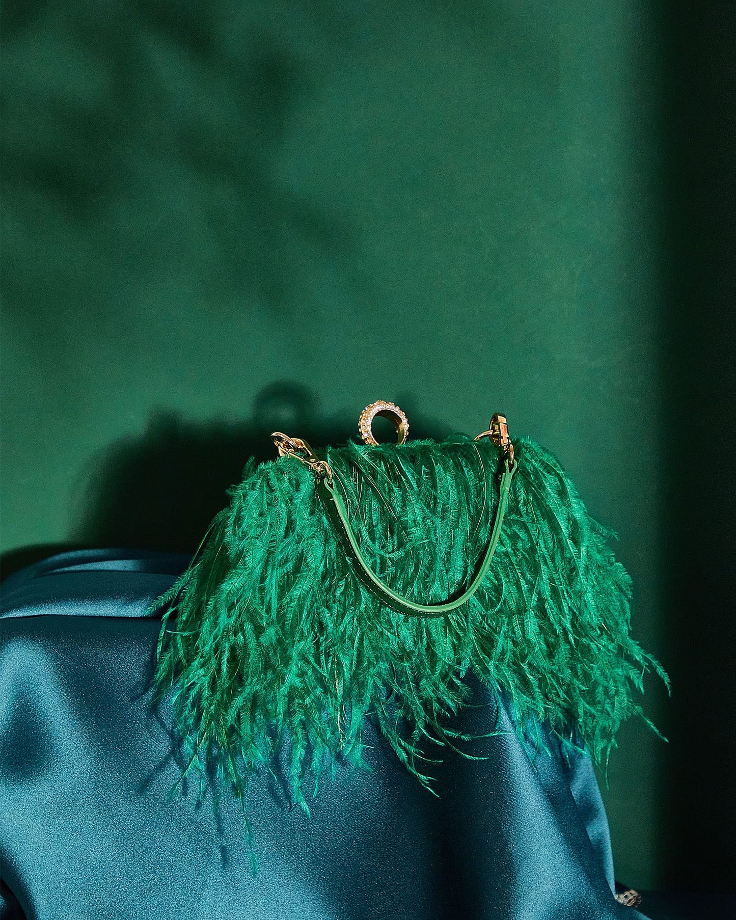 Tessco Women Ostrich Feather Tote Bag Fluffy Purse Clutch Feather Evening Handbag for Wedding(Green)