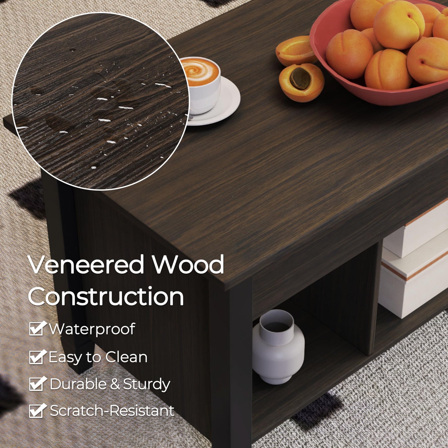 Yaheetech Coffee Table, 41in Lift Top Coffee Table with Storage Hidden Compartment & Shelf, Retro Coffee Center Table with Lift Tabletop for Living Room, Espresso