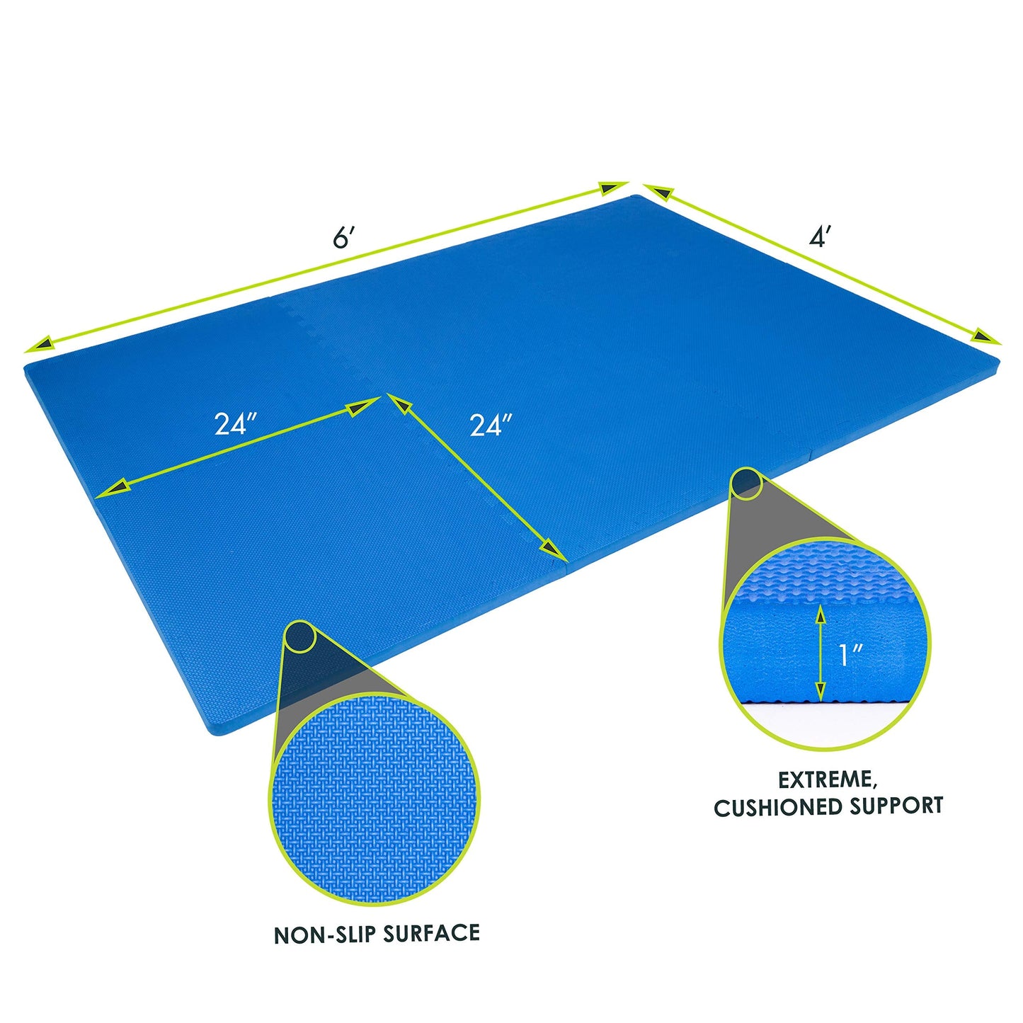ProsourceFit Extra Thick Puzzle Exercise Mat , EVA Foam Interlocking Tiles for Protective, Cushioned Workout Flooring for Home and Gym Equipment, Blue - 1 inch - 24 Sq Ft - 6 Tiles
