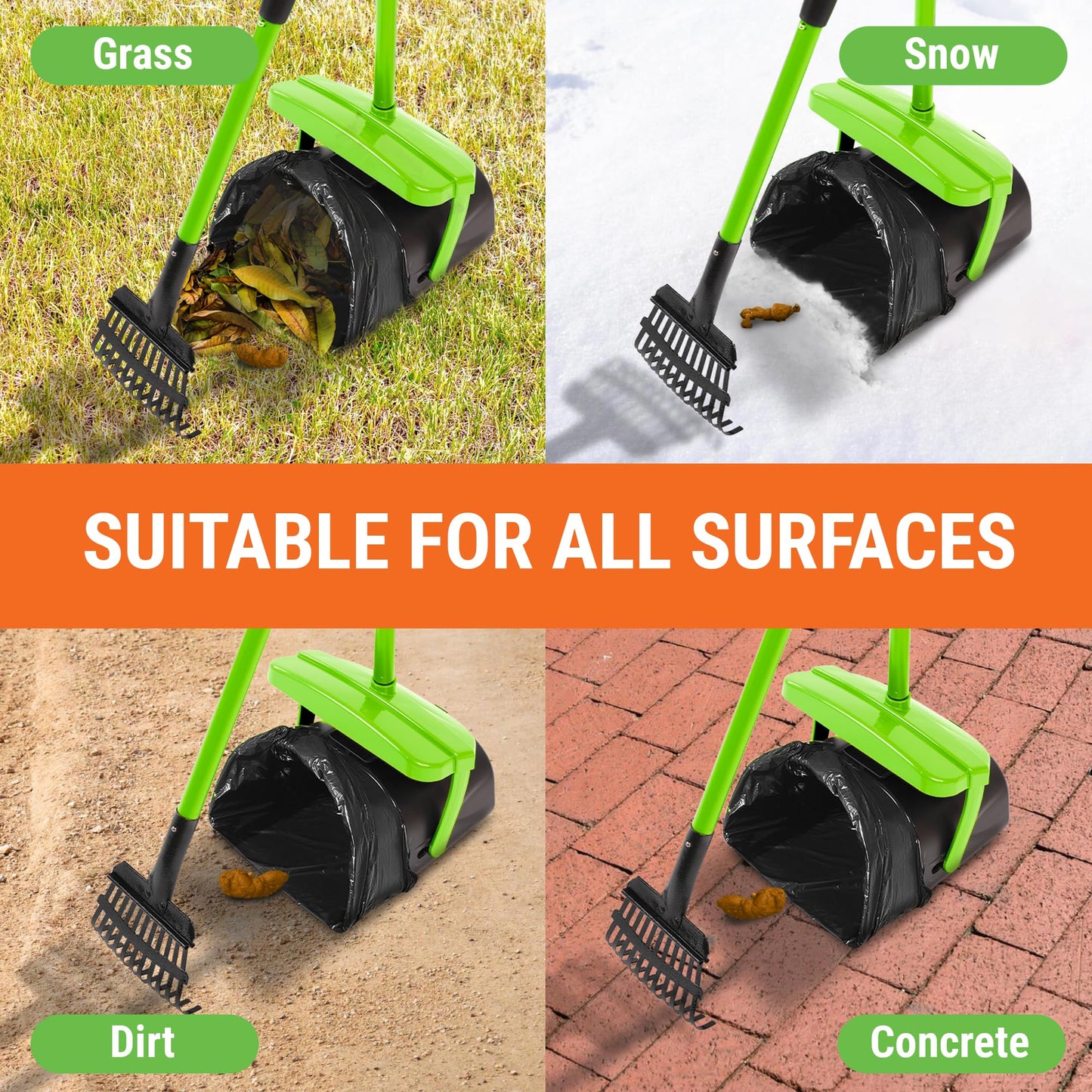 Pupzle Dog Pooper Scooper with Bag Attachment, 40" Long Handle Pooper Scooper for Large Dogs, Dog Poop Scoop for Yard, Large Capacity Swivel Bin and Rake, 50 Lavender Scented Bags