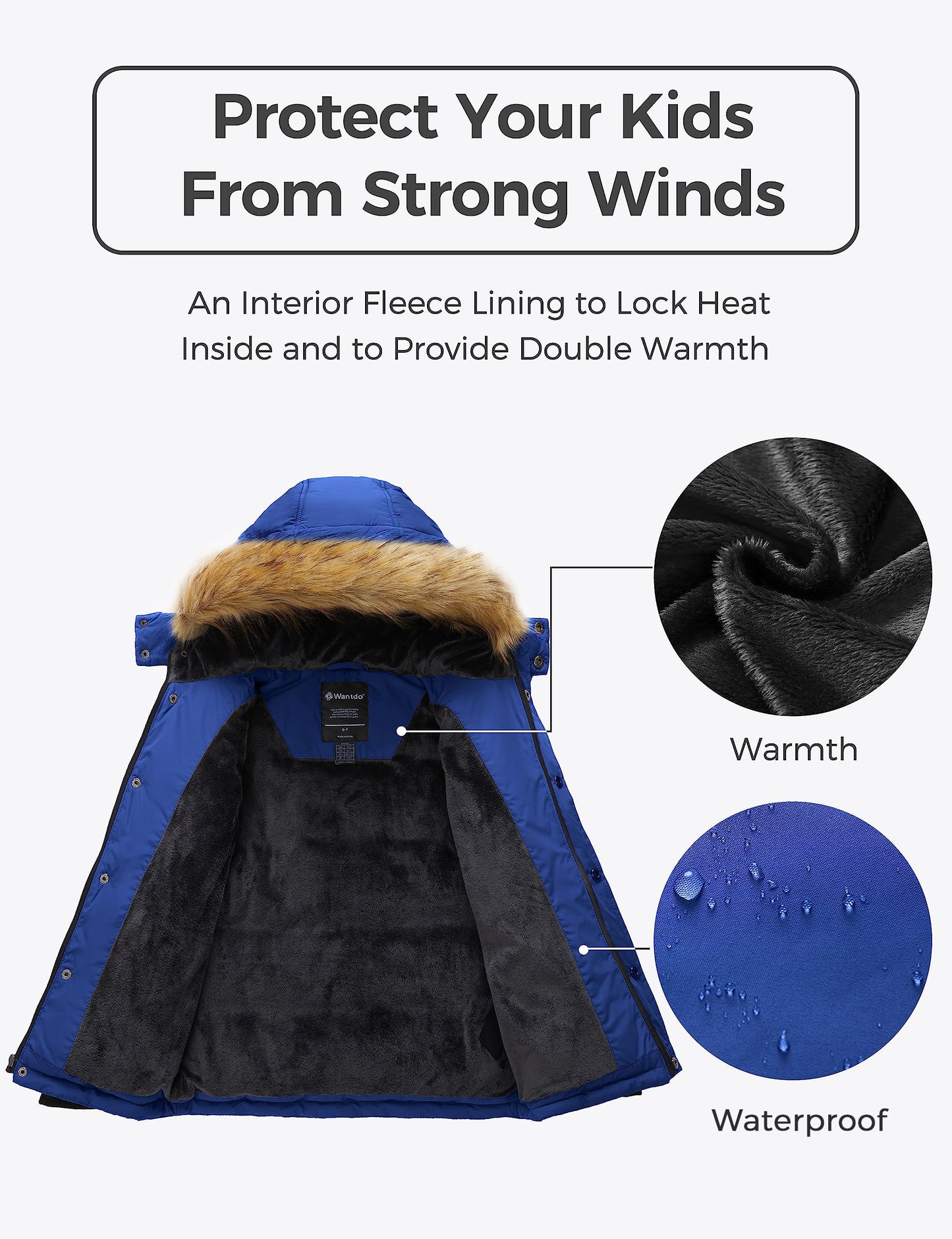 wantdo Boys' Puffer Jacket Warm Thick Winter Coat Hooded Outerwear Acid Blue navy 8