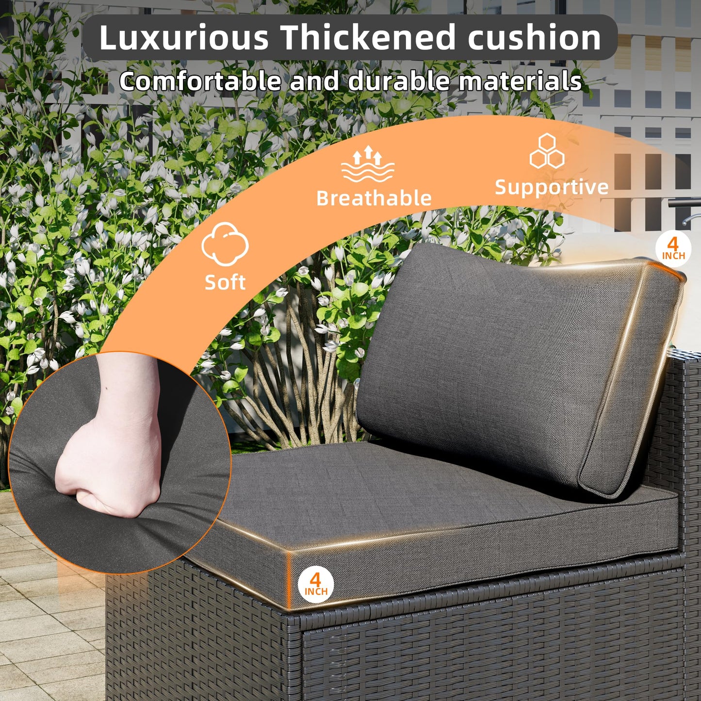 ELEGIBLISS 7 Pcs Patio Sectional Sofa - Outdoor Conversation Set PE Wicker Rattan Furniture with Coffee Table Patio Furniture for Porch Poolside Backyard Garden Modular Sofa Black Rattan