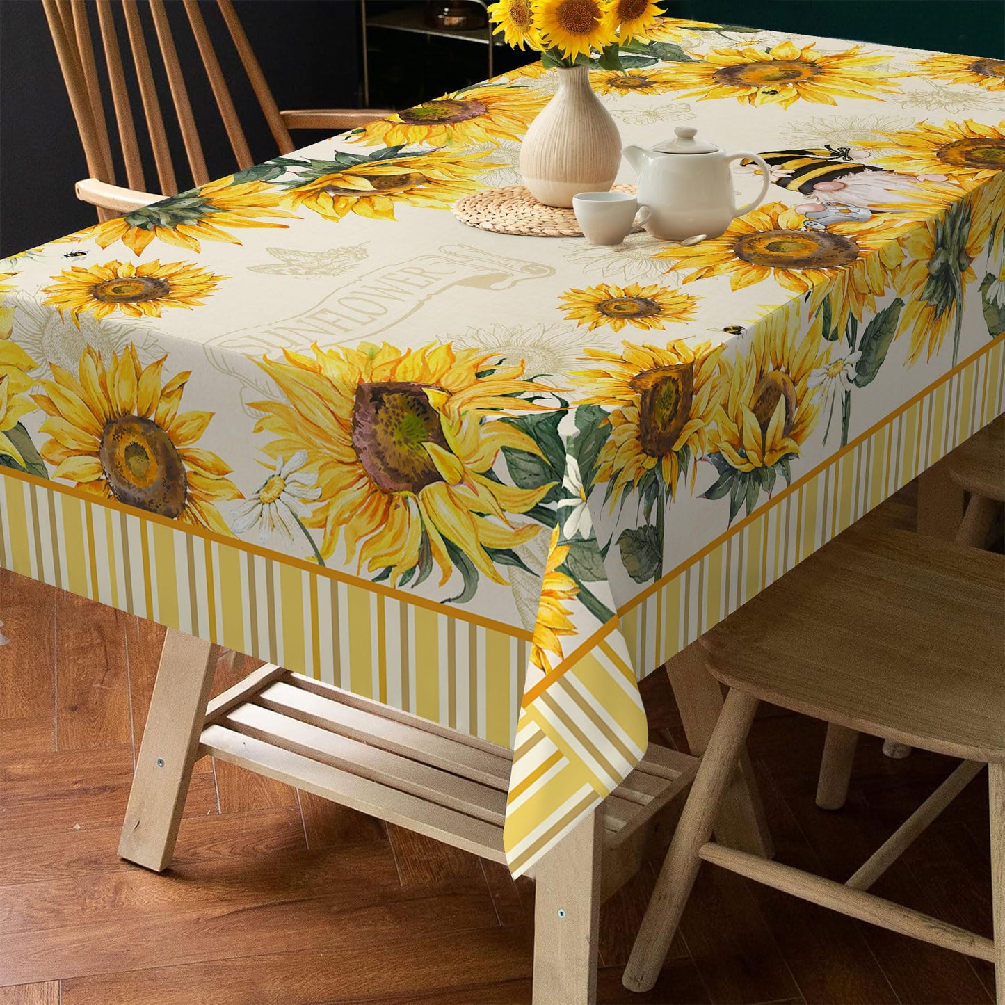 Hexagram Sunflower Tablecloth Rectangle 60x104 Inch Summer and Spring Yellow Floral Table Cloth Farmhouse Season for Home Kitchen Dining Party Decorations