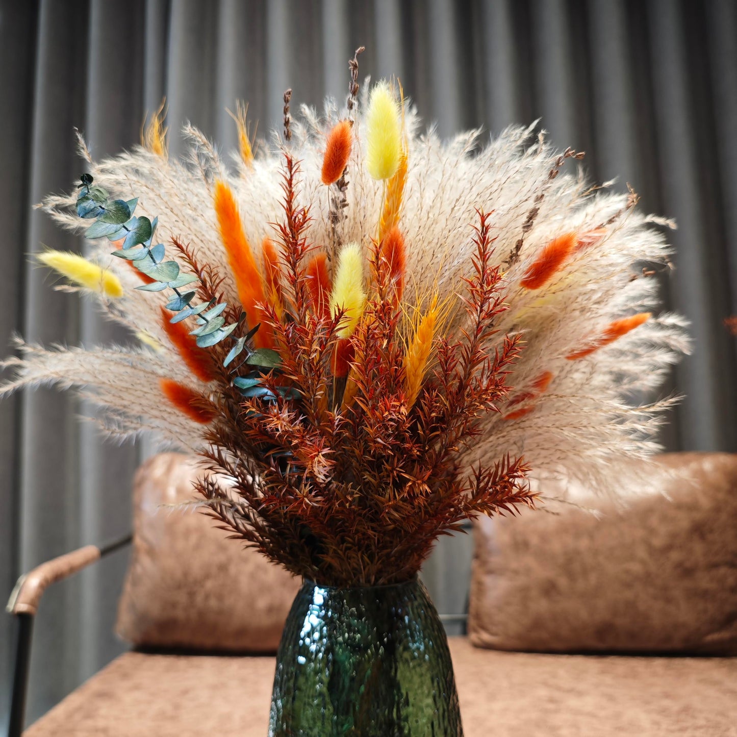 auleegay 200PCS 17in Dried Pampas Grass Bouquet with Hare's Tail, Eucalyptus, Lavender and More - Bohemian Decoration