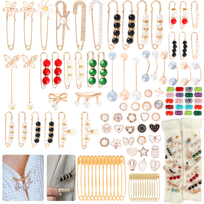 Gold Brooches Pins Charms for Socks: LOTOFUN Fashion 12,80,110PCS Rhinestone Pearl Bling Junk Sock Bulk Button - Decorative Safety Pins Brooch for Women Shoes Clothes Sweater Hat Pant