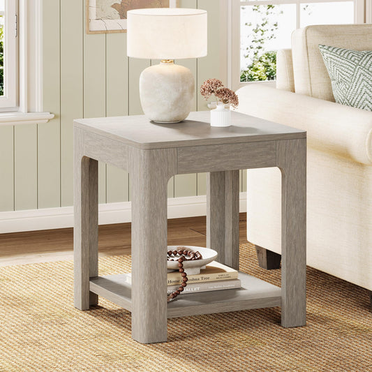Tribesigns 2-Tier Square End Table, Farmhouse Wooden Side Table with Storage Shelf, Rustic Nightstand for Small Spaces, Living Room(1)