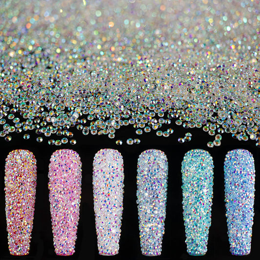 Tiny Nail Rhinestones 15000PCs 1.2mm Ultra Mini Pixie AB Glass Crystals for Nail Art Manicure Iridescent Long Lasting Shine Small Rhinestone Micro Dust Glitter Caviar Bead Sugar Gem