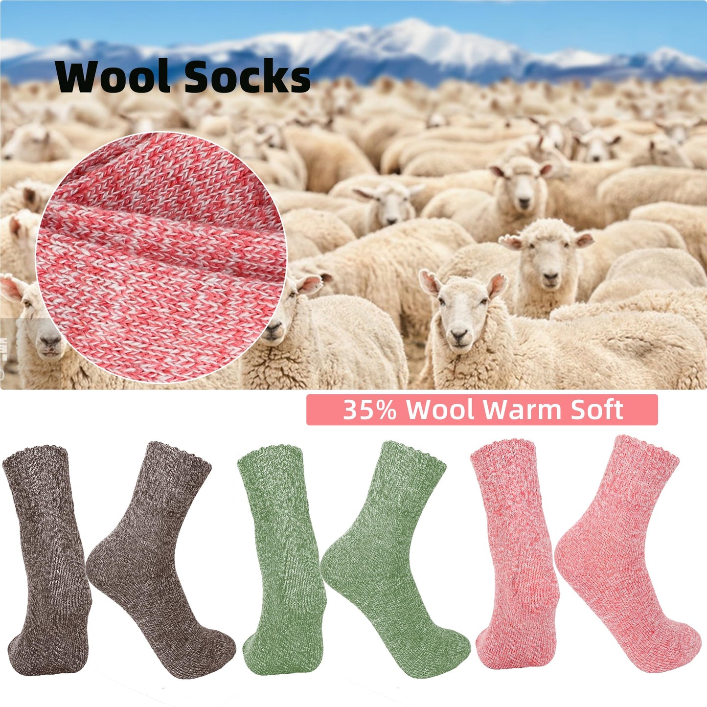 LWWTBS Womens Wool Socks 5 Pairs Winter Warm Thick Knit Wool Soft Vintage Casual Crew Socks Gifts for Women Men (Mul-5)