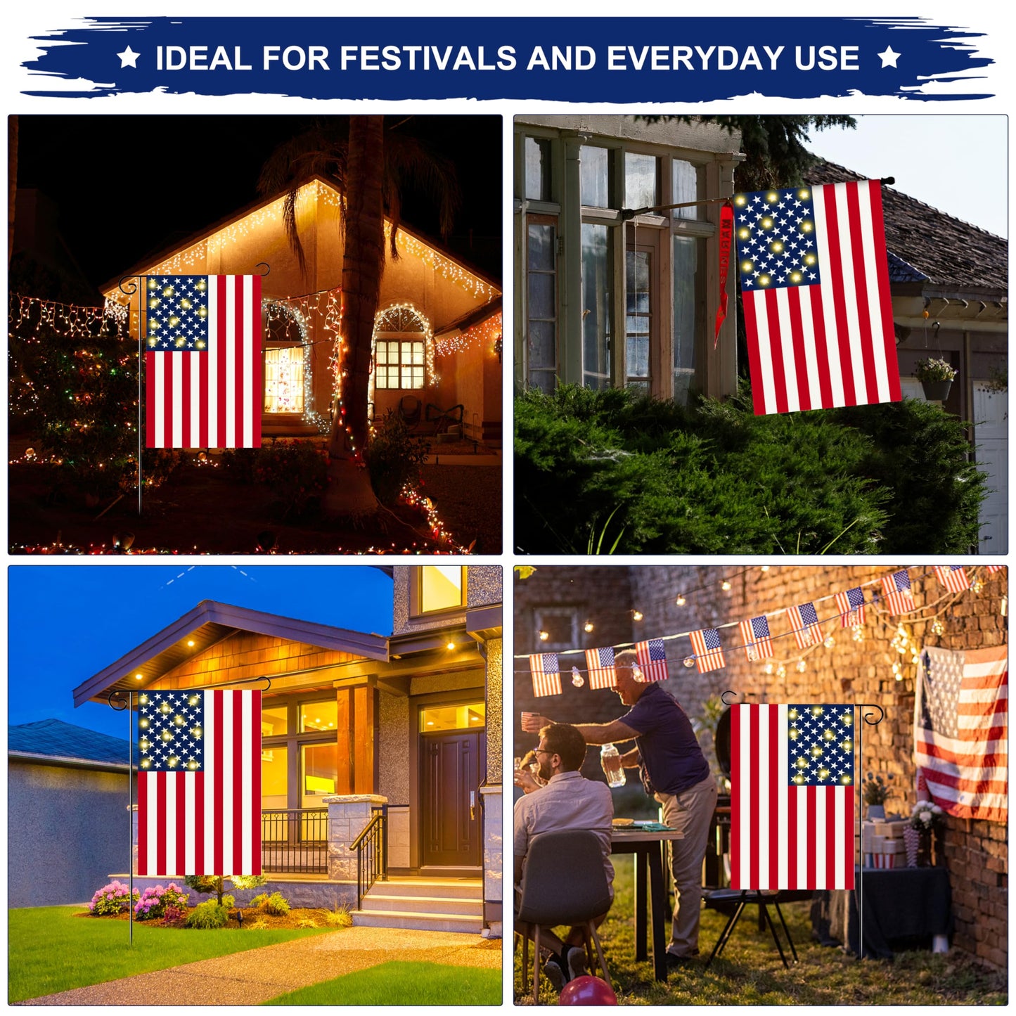 ACPOP Lighted Double Sided Garden Flag, Yard Flag for July 4th Independence Day Patriotic Memorial Day, Decorative Banners for Outside Lawn House Party Holiday