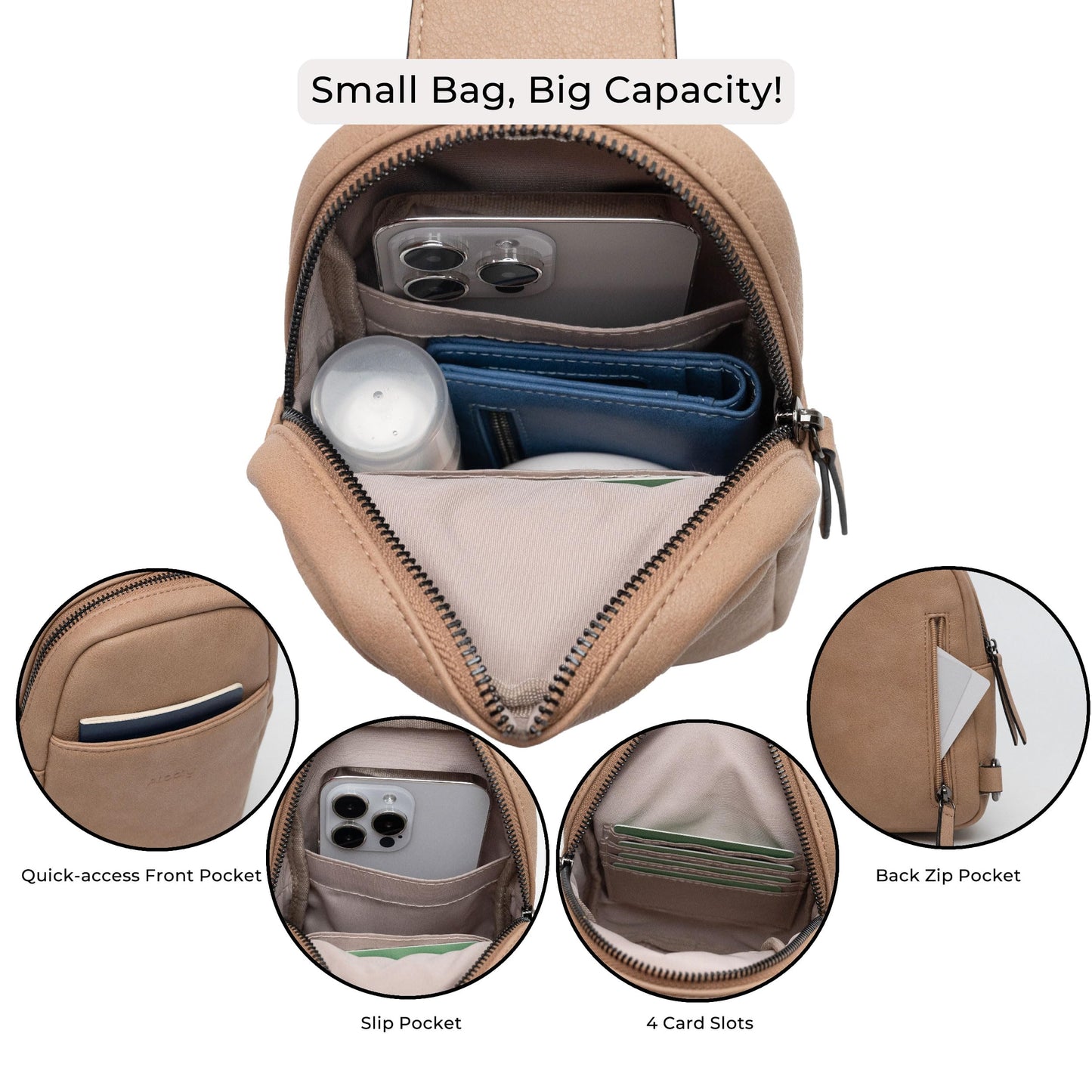 Alldaily Small Sling Bag for Women Crossbody Purse Leather Fashionable Trendy Chest Bag for Travel, Fanny Pack (Beige)