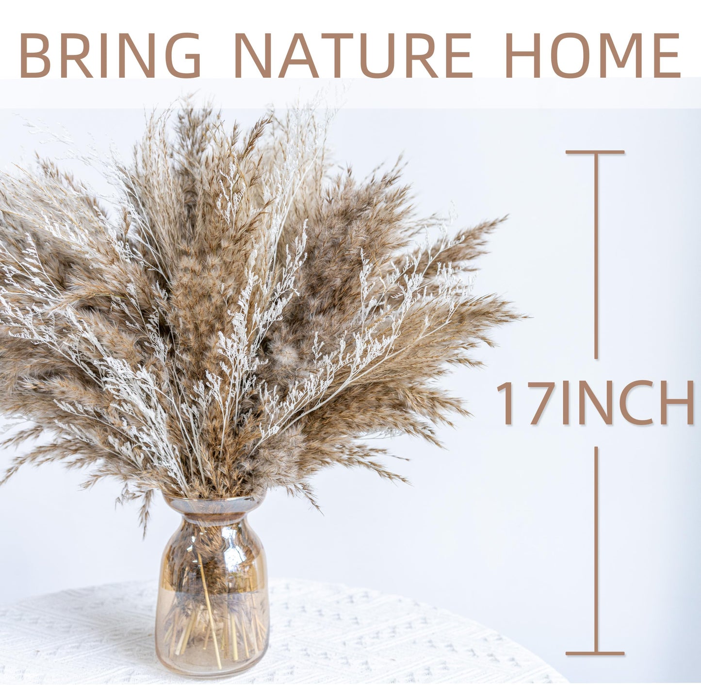 WILD AUTUMN Pampas Grass Decor dreid Flowers Fluffy pompas Grass vase Filler White Pampas Wedding Boho deocr Flowers Home Table Decor, Rustic Farmhouse (01-20Brown&20White)
