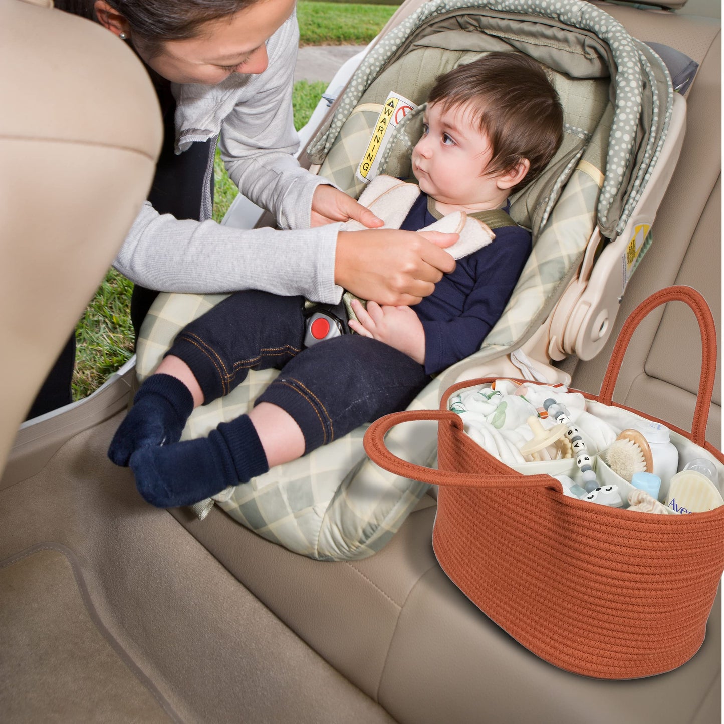 XUANGUO Large Baby Diaper Caddy Organizer for Girl Boy Rope Nursery Storage Bin Basket Portable Holder Tote Bag for Changing Table Car Travel Baby Shower Gifts Registry Must Haves Rustic