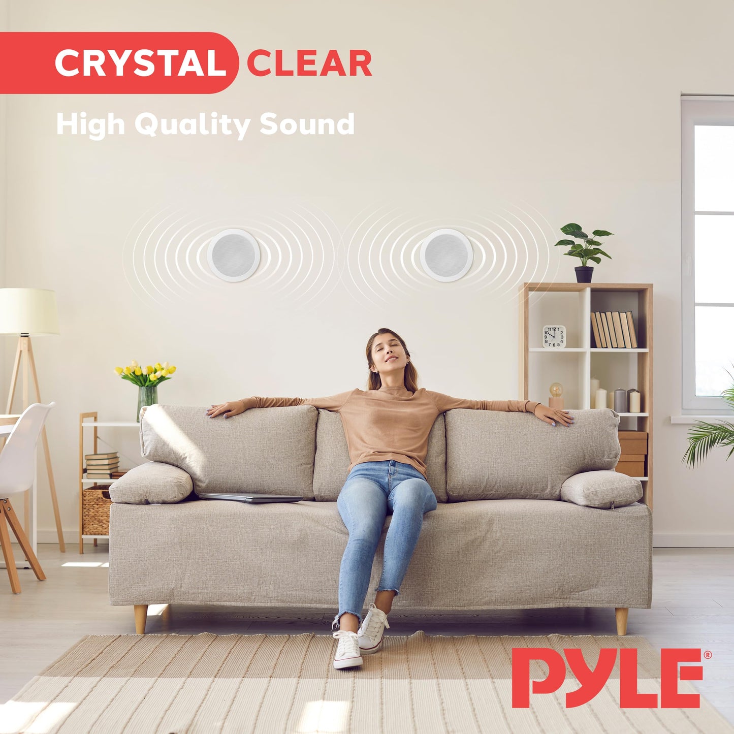 Pyle Pair 5.25” Flush Mount in-Wall in-Ceiling 2-Way Home Speaker System Spring Loaded Quick Connections Dual Polypropylene Cone Polymer Tweeter Stereo Sound 150 Watts (PDIC1651RD) White
