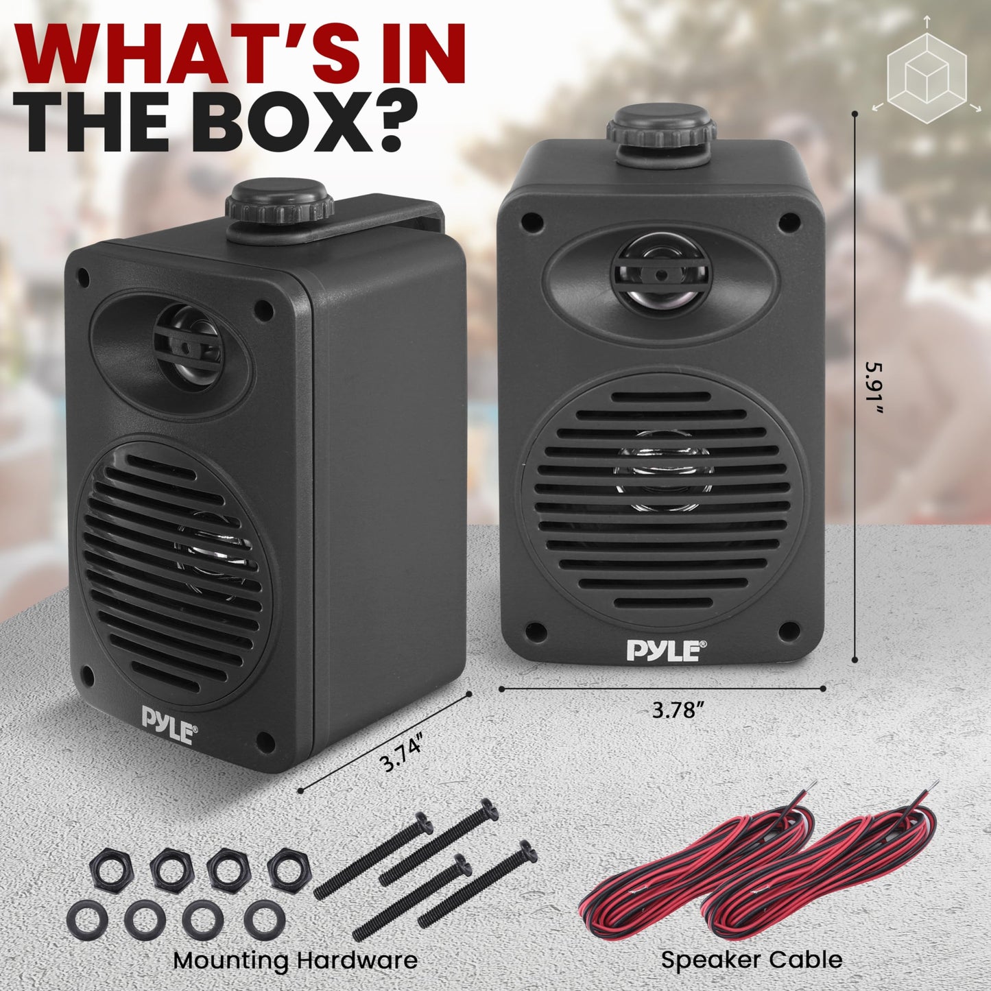 Pyle Indoor Outdoor Speakers Pair - 200 Watt Dual Waterproof 3.5” 2-Way Full Range Speaker System w/ 1/2” High Compliance Polymer Tweeter - in-Home, Boat, Marine, Deck, Patio, Poolside (Black)