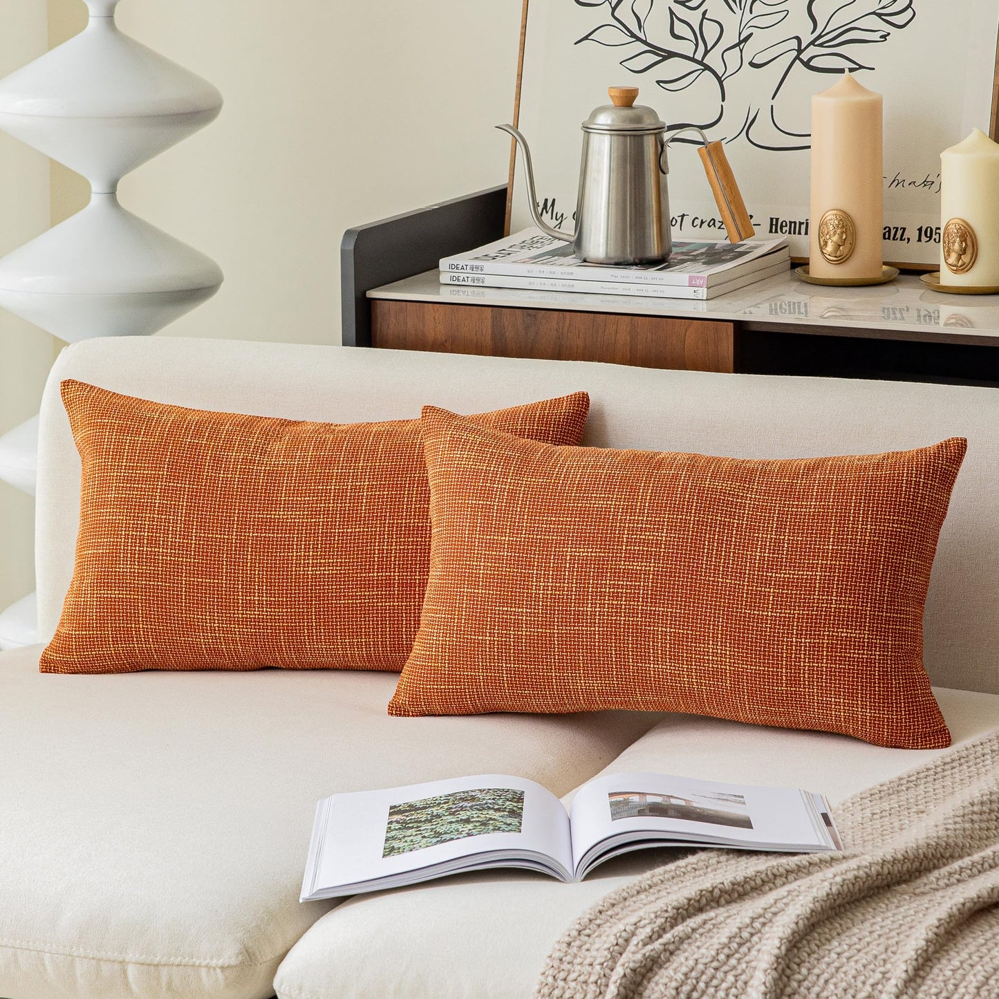 Kevin Textile Pack of 2 Fall Lumbar Pillow Covers Deluxe Home Decorative Super Soft Lumbar Throw Pillow Cover Cushion Case for Seasonal Autumn (12 x 20 inch, Orange)