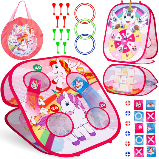 Chuchik Dinosaur/Unicorn 5in1 Animal Bean Bag Toss Game Toy Outdoor Games for Kids, Gift for 3 Year Old Boy Toys Birthday, Outside Toys for Toddlers 2-4 3-5 4-6 Cornhole Ring Yard Games for Kids